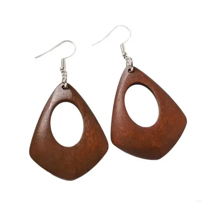 Boucles d'oreilles en bois classiques pour les femmes géométriques longues parfaites pour ajouter un