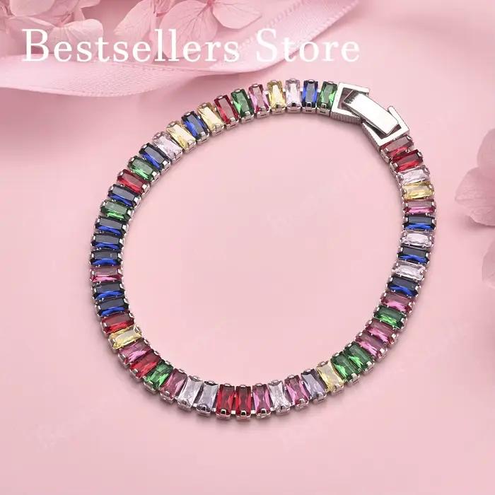 Bracelet en argent sterling 925 de 8 pouces avec zircon coloré exquis, accessoires de mode pour femm