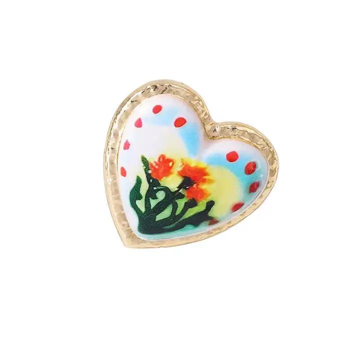 Bague en métal de style ethnique pastoral unique, imprimé fleurs et plantes, grenade, forme irréguli