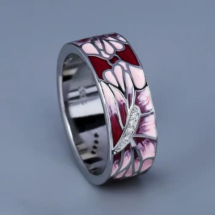 Bagues élégantes pour femmes, bague pêche rose, bijoux de fête de mariage, fleur classique, bague en