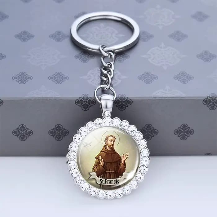 Porte-clés Saint avec pendentif en biscuits, cadeau religieux, bijoux Saint Michel, St Anthony, St T