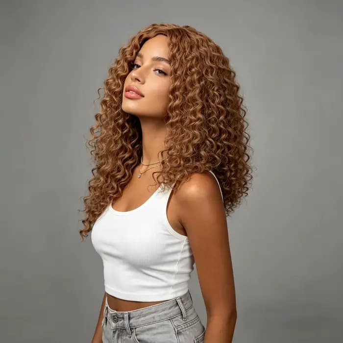 Perruque afro bouclée mi-longue, cheveux bruns, pour femmes, en fibres synthétiques naturelles, douc