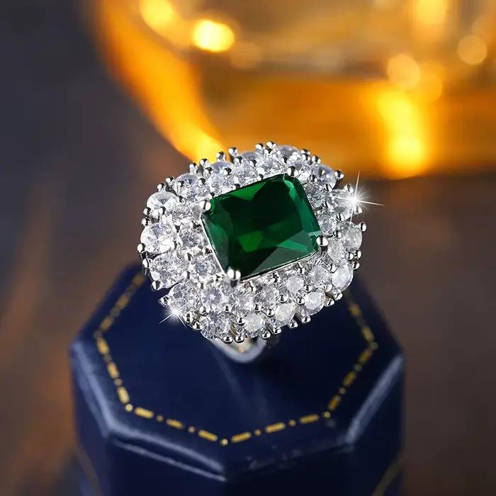 Bague en Zircon réglable pour femmes, vert/jaune/bleu scintillant, plaqué argent 925, bande ouverte,