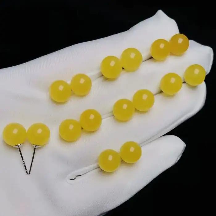 Boucle d'oreille en argent 925, ambre baltique naturel, perle de 9 à 10mm, clou d'oreille minimalist