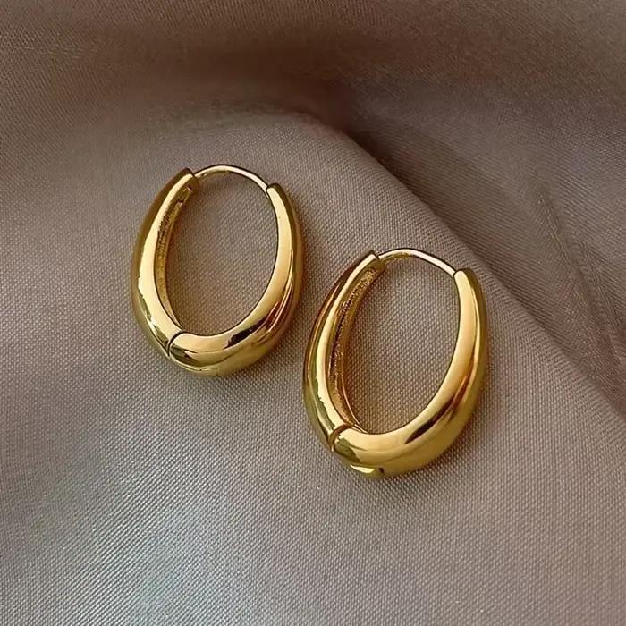 Boucles d'oreilles créoles ovales minimalistes pour femmes, géométrie en métal, document doré, cadea