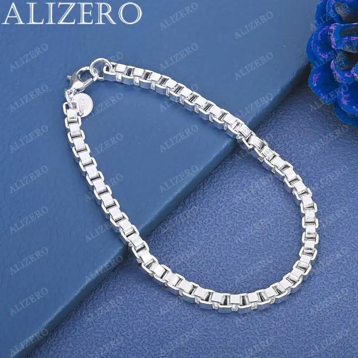 ALIZERO 925 Bracelet en argent Sterling 4mm boîte chaîne Bracelets pour femme hommes mode fête de ma