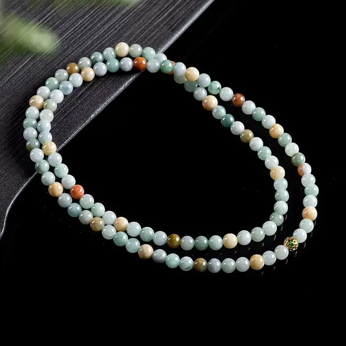 Jadéite naturelle du Myanmar pour hommes et femmes, collier de perles rondes colorées, perles de div