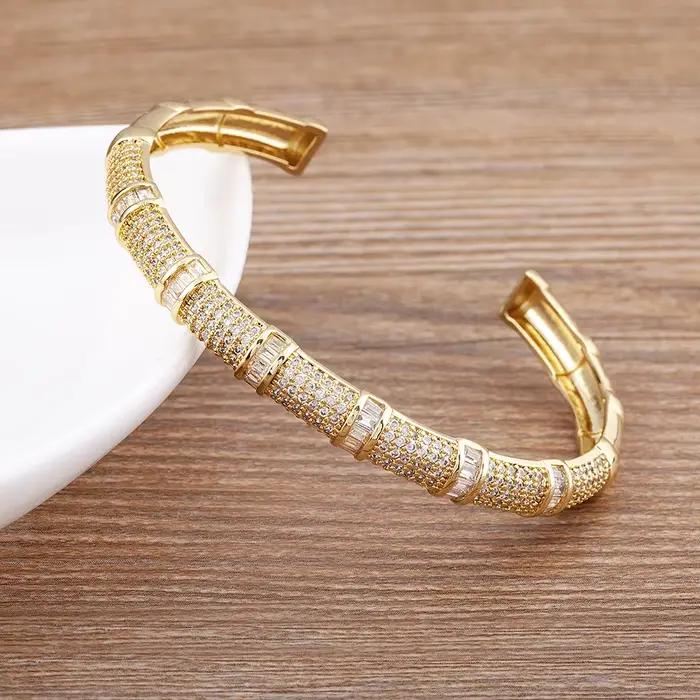 AIBEF nouveau Design géométrique cristal Zircon plaqué or manchette réglable Bracelet femmes charme 