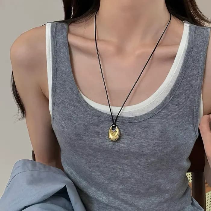 Collier réglable en cuir PU avec pendentif haricot irrégulier, chaîne de clavicule, breloque géométr