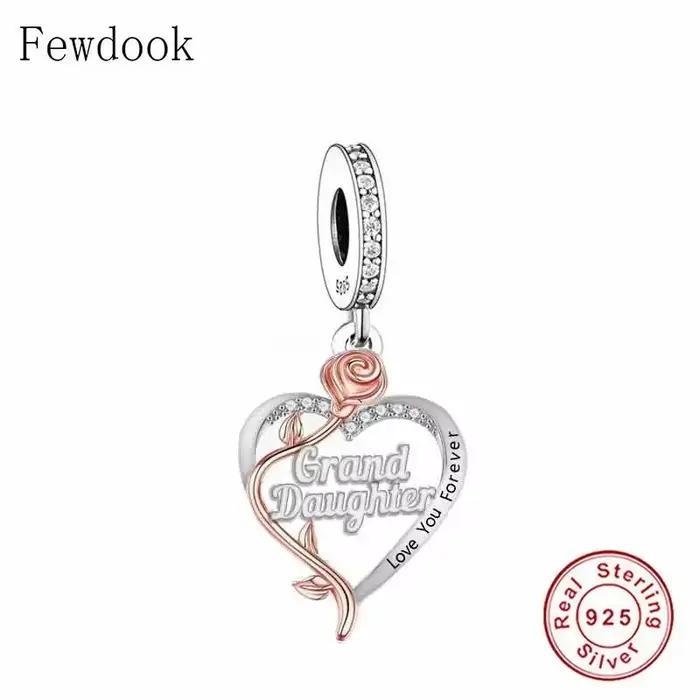 Perle en argent regardé 925 pour femme, convient au bracelet à breloques saupoudrer original, fleur 