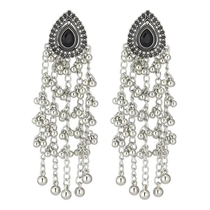 Boucles d'oreilles longues ethniques vintage pour femmes, luxe, zircon rouge, perles en forme de gou
