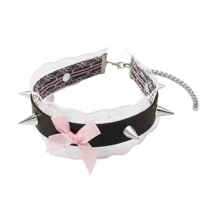 Collier cou goth rose