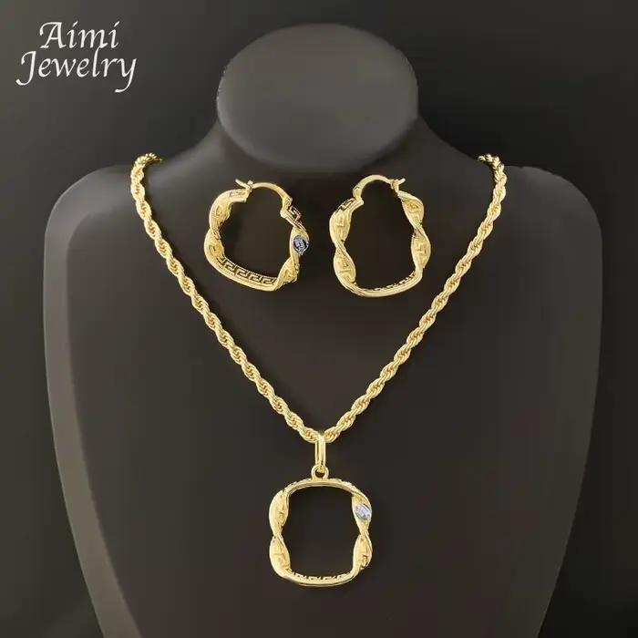 Ensemble de bijoux plaqués or 18 carats pour femmes, carré exquis, Simple, dubaï, gros cerceau, bouc