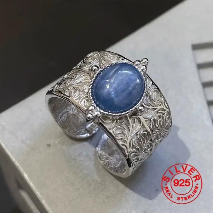 BFCLUB-Bagues pour documents en argent pour femmes, bague bleue irrégulière faite à la main, bijoux 