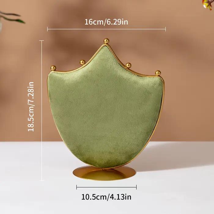Porte-bijoux vert à coussin doux avec base en métal, idéal pour comptoir de vanité et vitrine de Bou