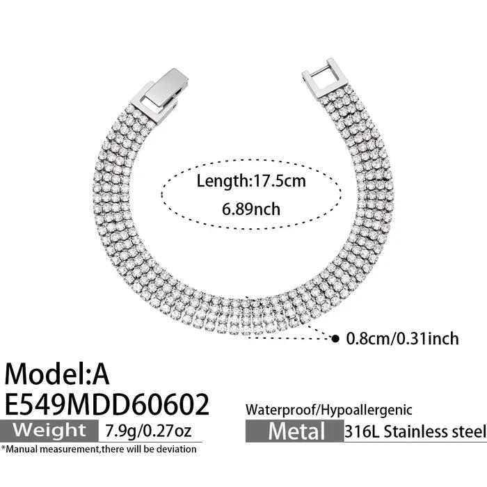 Bracelet tennis multi-rangs en zircon rond, en acier inoxydable 316L, plaqué or 18 carats, fermoir r