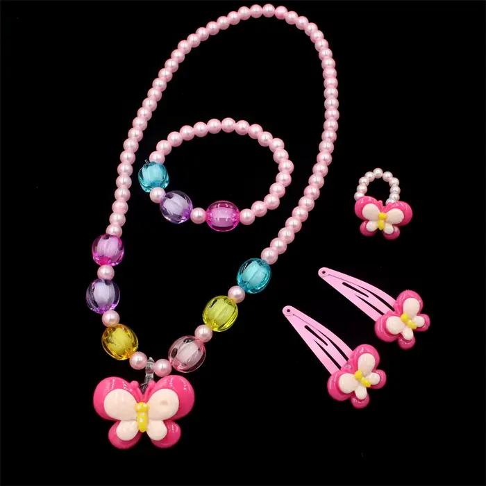 1 ensemble de bijoux en perles faits à la main pour filles, collier, Bracelet, bague et pince à chev