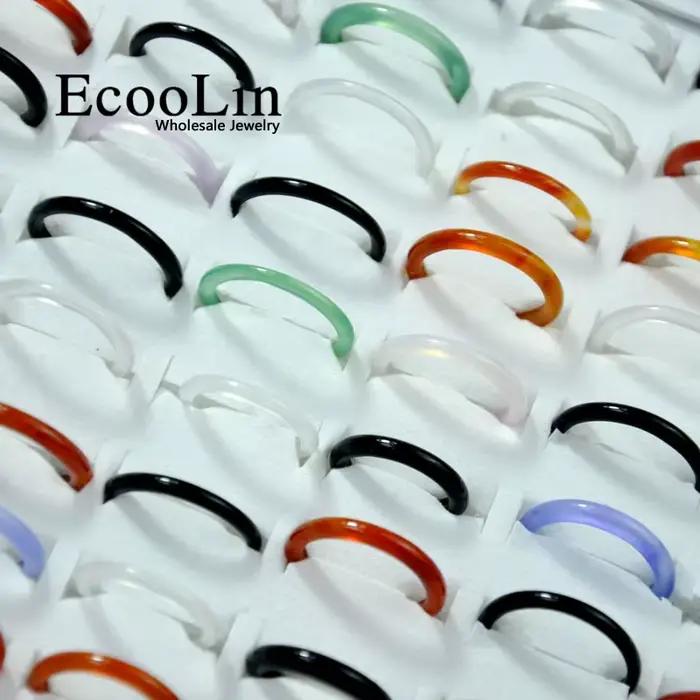 EcooLin – bijoux multicolores en cornaline d'agatee pour femmes et filles, anneaux fins, Lots de cou