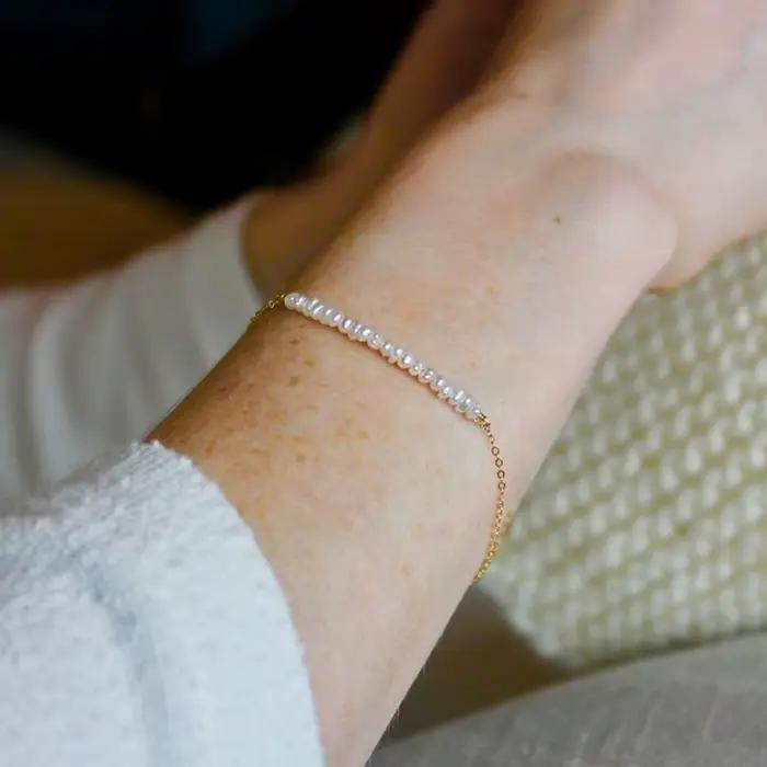 Bracelet Vintage en perles naturelles pour femmes, rempli d'or/argent 925, bijoux faits à la main, s