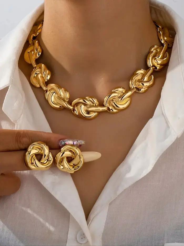 Ensemble de bijoux en métal pour femmes, élégant et polyvalent, de luxe, haut de gamme, été