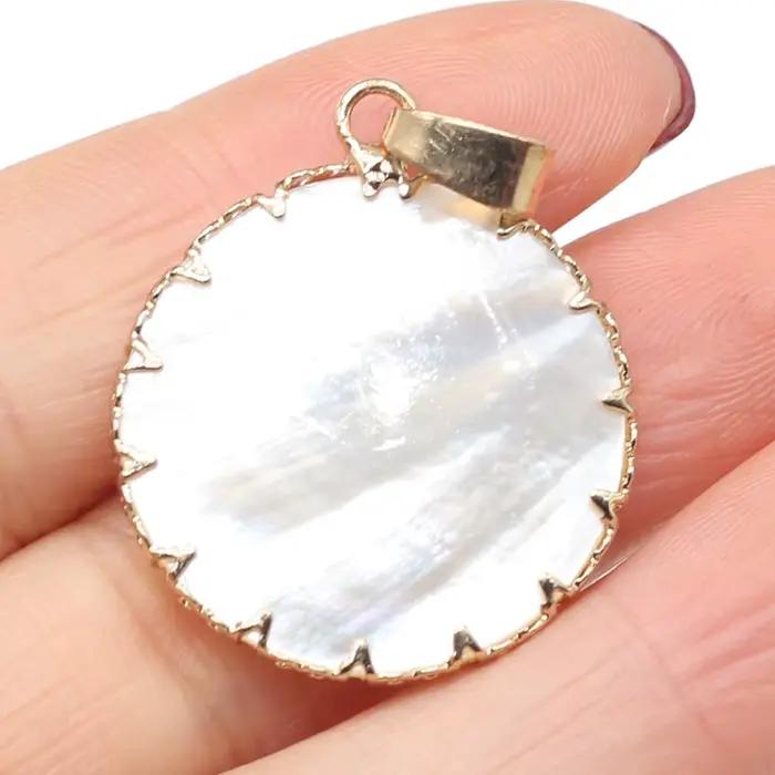 Pendentif en coquillage blanc naturel, rond en nacre, breloques exquises pour la fabrication de bijo