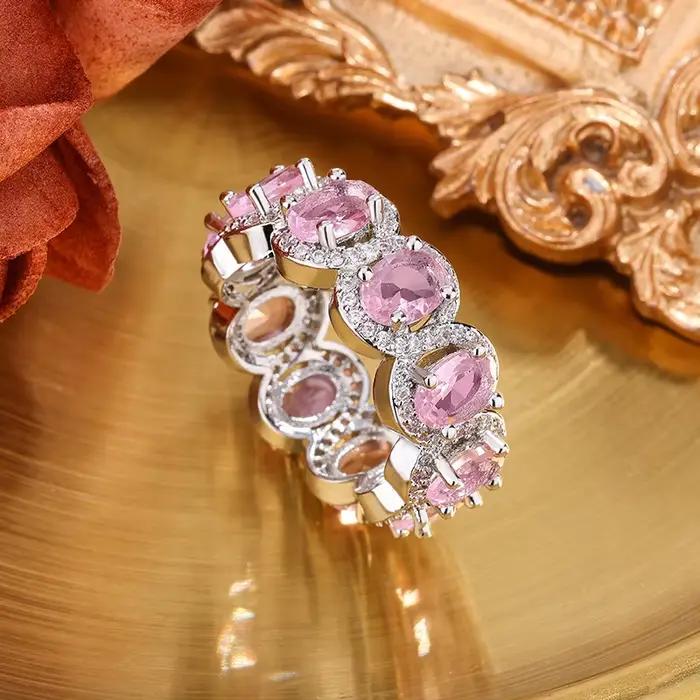 Bague de luxe en Zircon rose pour femmes, bijoux en cristal scintillant plaqué argent 925, cadeau po
