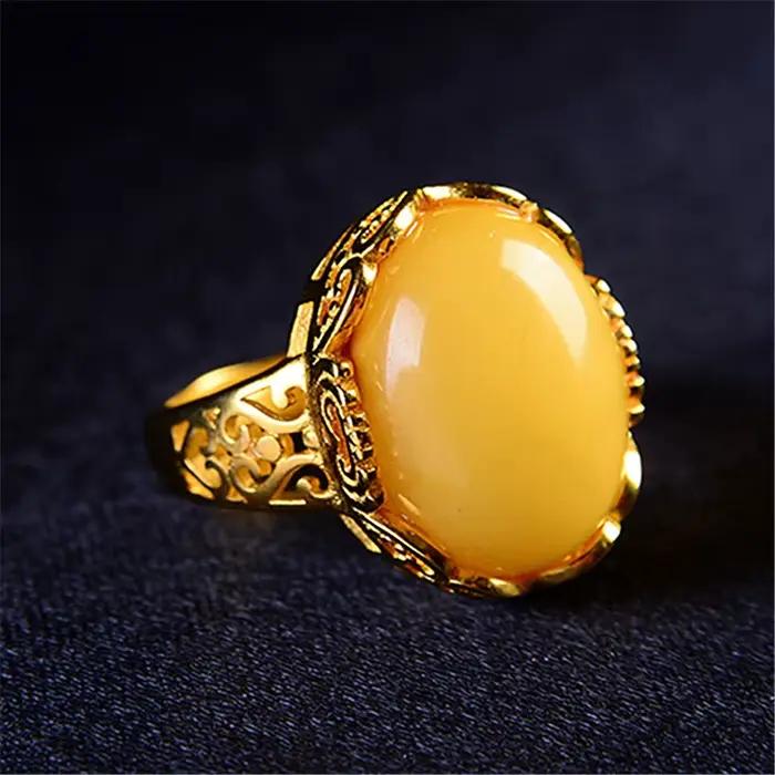Bagues en ambre jaune, amulette porte-bonheur, Talismans, véritable pierre précieuse, Vintage, cadea