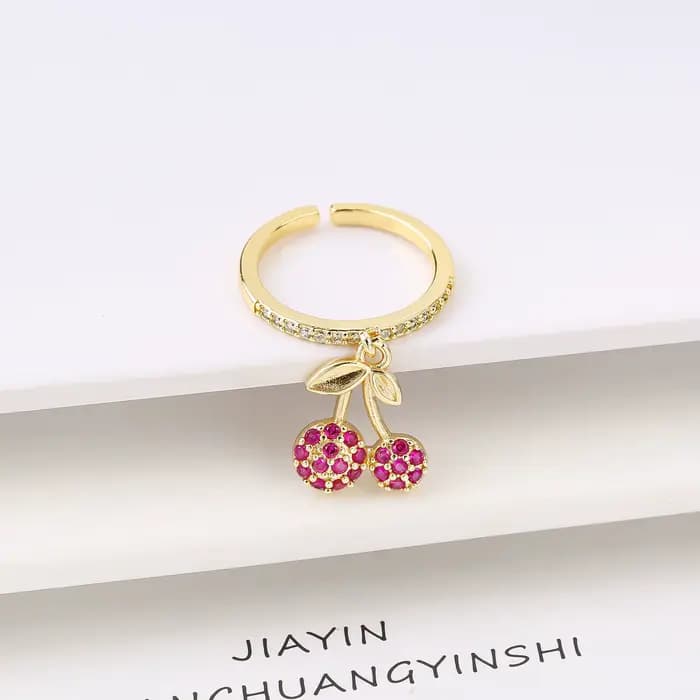 Bague réglable en zircone cristal cerise, fruits doux et ravissants, ouverture Simple pour femmes et