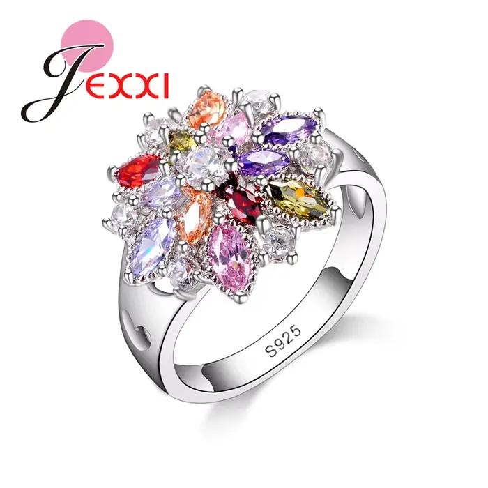 Bagues en argent regardé 925 en forme de fleur tournant pour filles, bijoux Bling, accessoires de do