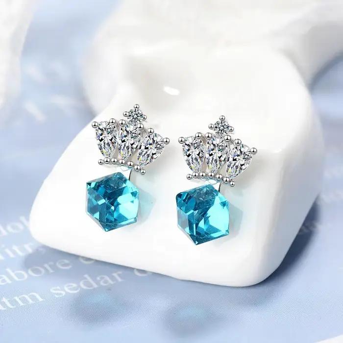 Lekani-Boucles d'oreilles CitroStud Crown Cube pour femme, argent regardé 2019, bijoux de fête, cade