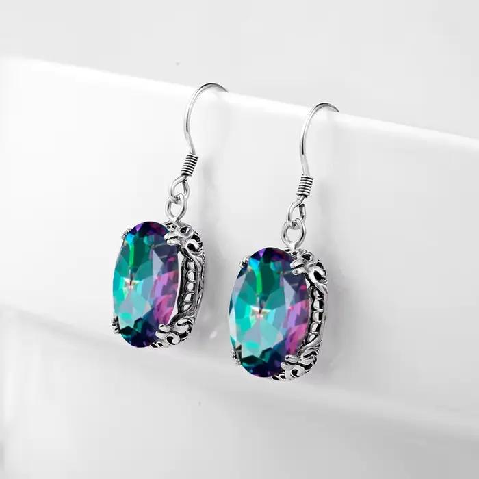 Boucles d'oreilles en argent Sterling 100% pour femmes, en topaze mystique arc-en-ciel, en pierre CZ