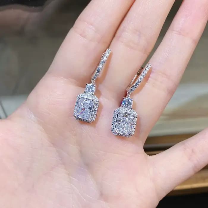 Boucles d'oreilles de luxe en or blanc et platine massif PT950, diamant jaune pour femmes, boucles d