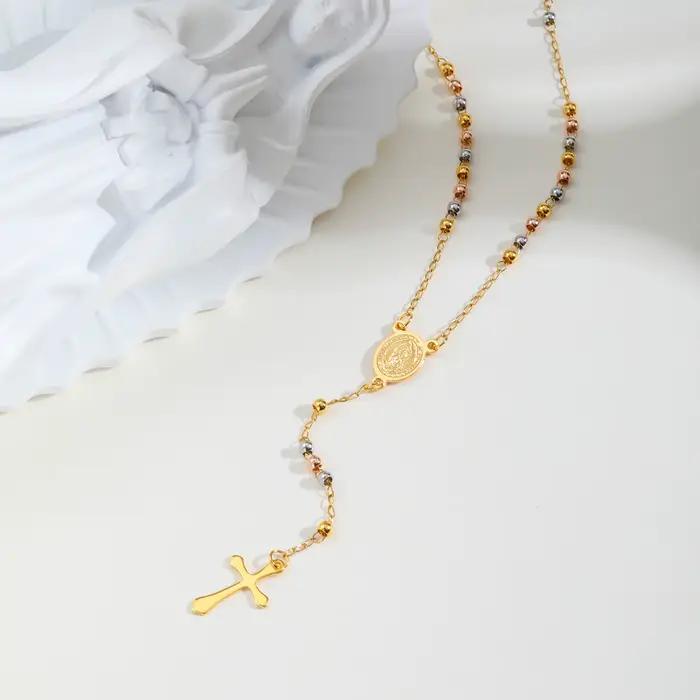 Vnox – collier chapelet Long, accessoires en acier inoxydable, barre ovale de la vierge marie avec p