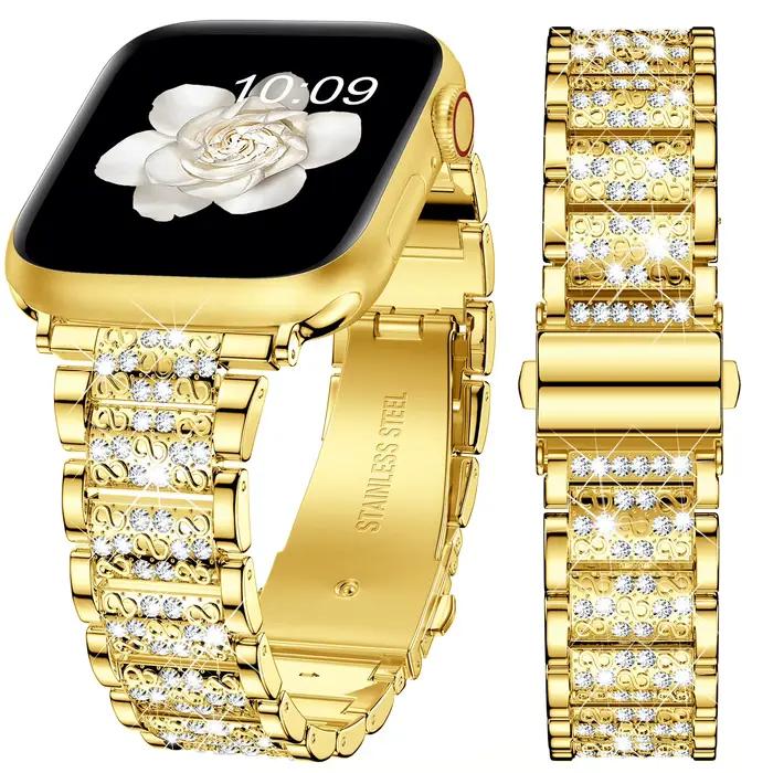 Bracelet scintillant pour femmes, compatible avec Apple Watch 49mm 46mm 45mm 44mm 41mm 40mm 38mm, en