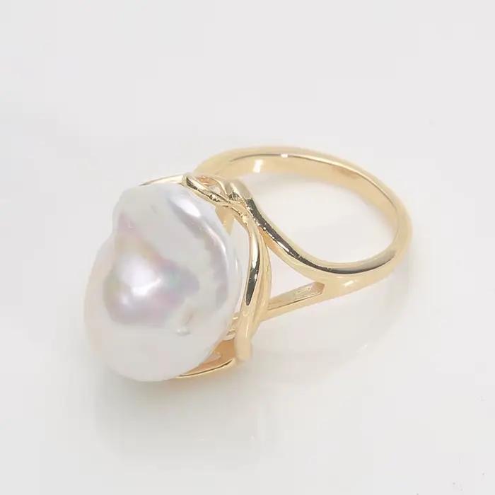 Bague en argent sterling 925 Mareora avec perle baroque naturelle d'eau douce, grande irrégularité, 