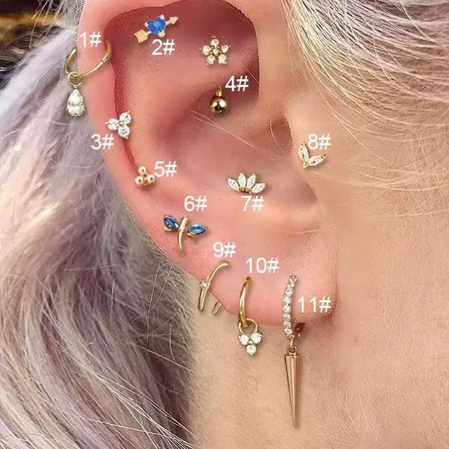 Helix Tragus Rook Lobe oreille Piercing boucle d'oreille pour femmes fleur Zircon cône goutte boucle