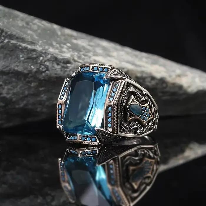 Bague Totem mystérieux turc Vintage fait à la main pour hommes, couleur argent antique, bague de fia