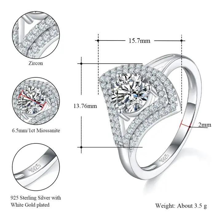 M-JAJA 1ct Halo Moissanite jupe bague de mariage 925 en argent Sterling diamant bague de fiançailles