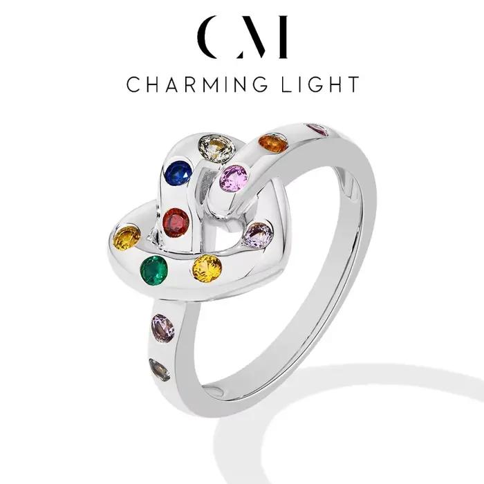Bague en argent Sterling 925 avec pierres précieuses, Design Original et charmant, en forme de cœur,