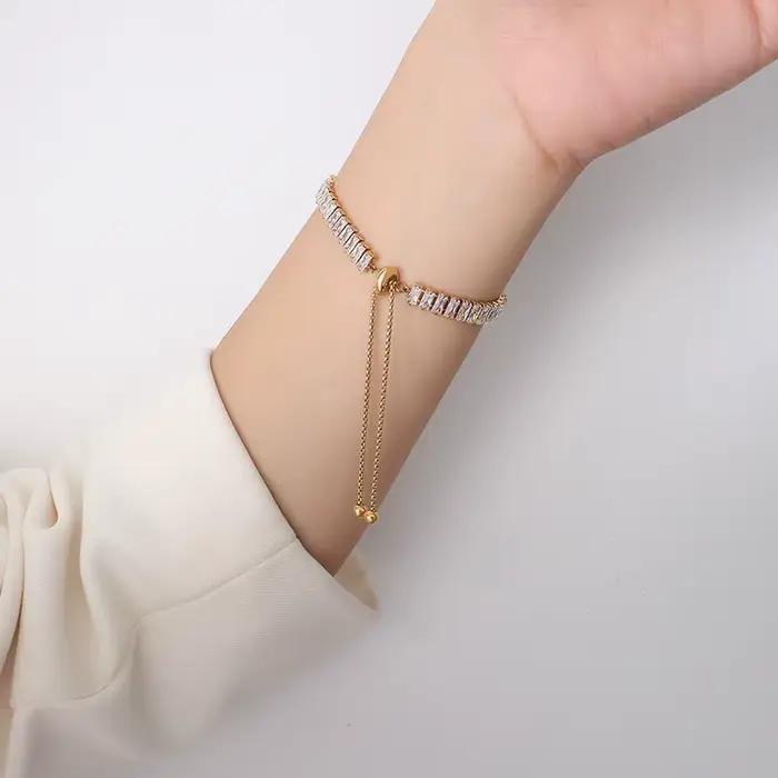 Bracelet et collier ajustables en acier au titane plaqué or pour femme, optique de tennis, pop-corn,