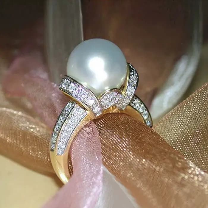 Huitan élégant Imitation perle couleur or anneaux de mariage femmes brillant CZ romantique mariage c