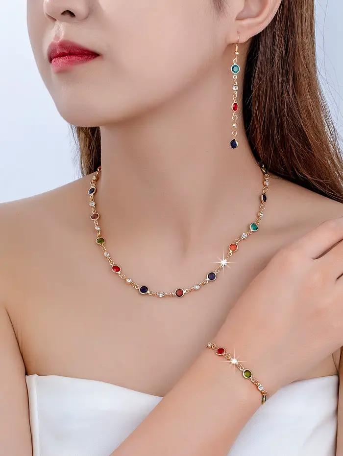 Ensemble de boucles d'oreilles, bracelets et colliers élégants, personnalisés, luxueux léger, haut d