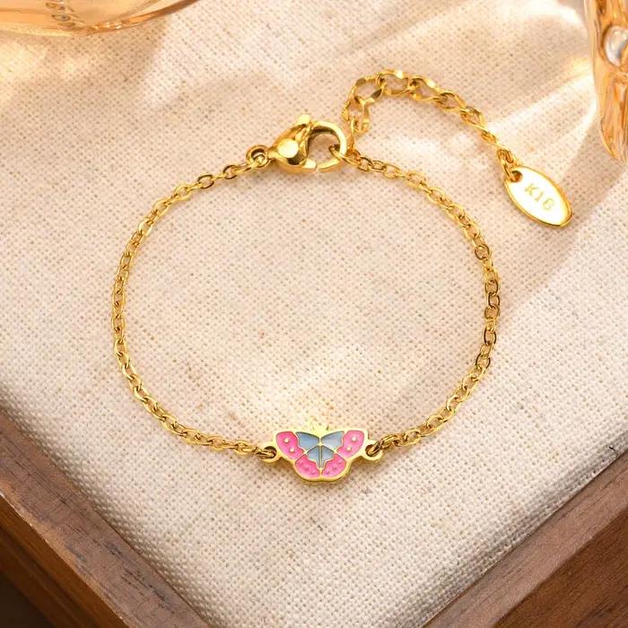 Bracelet papillon pour bébé garçon et fille, bracelets en acier inoxydable avec document doré, cadea