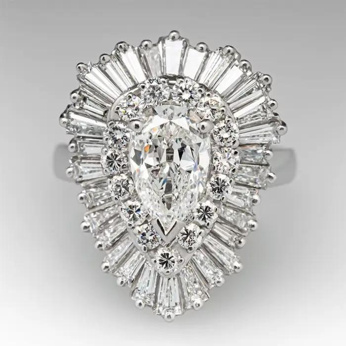 Bague en Zircon pour femmes, nouveau Design, goutte d'eau en diamant, argent 925, exagérée et Grande