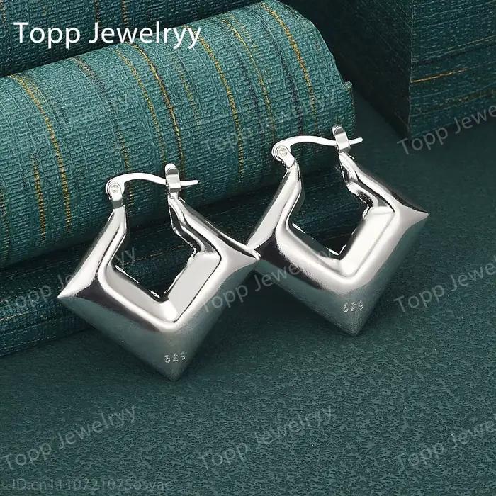 Boucles d'oreilles carrées élégantes en argent Sterling 925, 30MM, exquises, à la mode pour femmes, 