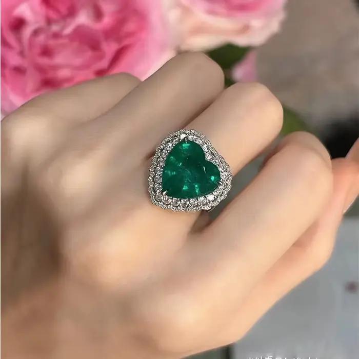 Bague de luxe en Zircon vert Palaiba en forme de cœur, pour femmes, mode Instagram Pop, bijoux de fi