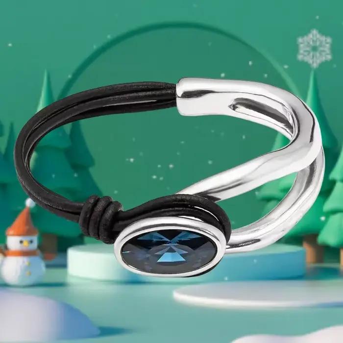 Nouveau bracelet élégant en cuir bleu cristal européen et américain, bijoux unisexes pour couple