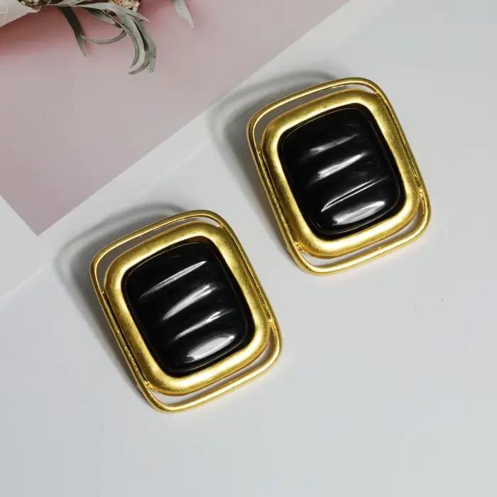 Boucles d'oreilles rectangulaires en or noir pour femmes, romantiques français, Vintage, en métal dé