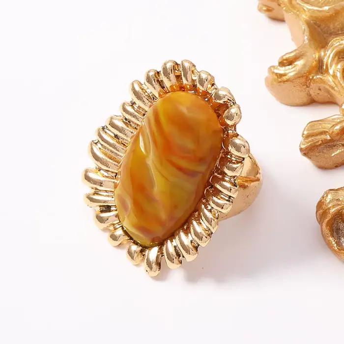 Bague en résine de luxe exquise pour femme, design créatif, motif tournesol géométrique, bague ouver