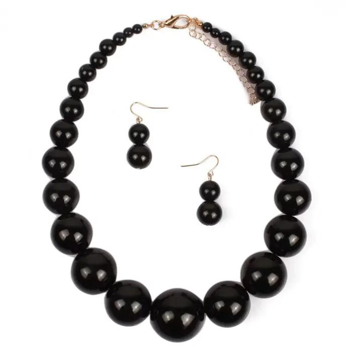 Collier ras du cou vintage élégant avec grandes perles, longueur 42 cm, chaîne de perles rondes, bij
